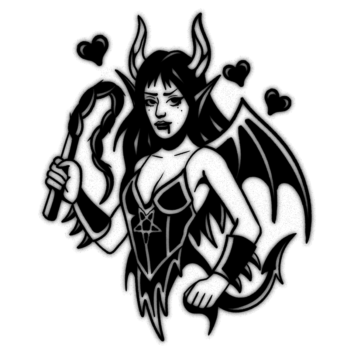 succubus — blackwork flash tattoo by Nick Kozlov