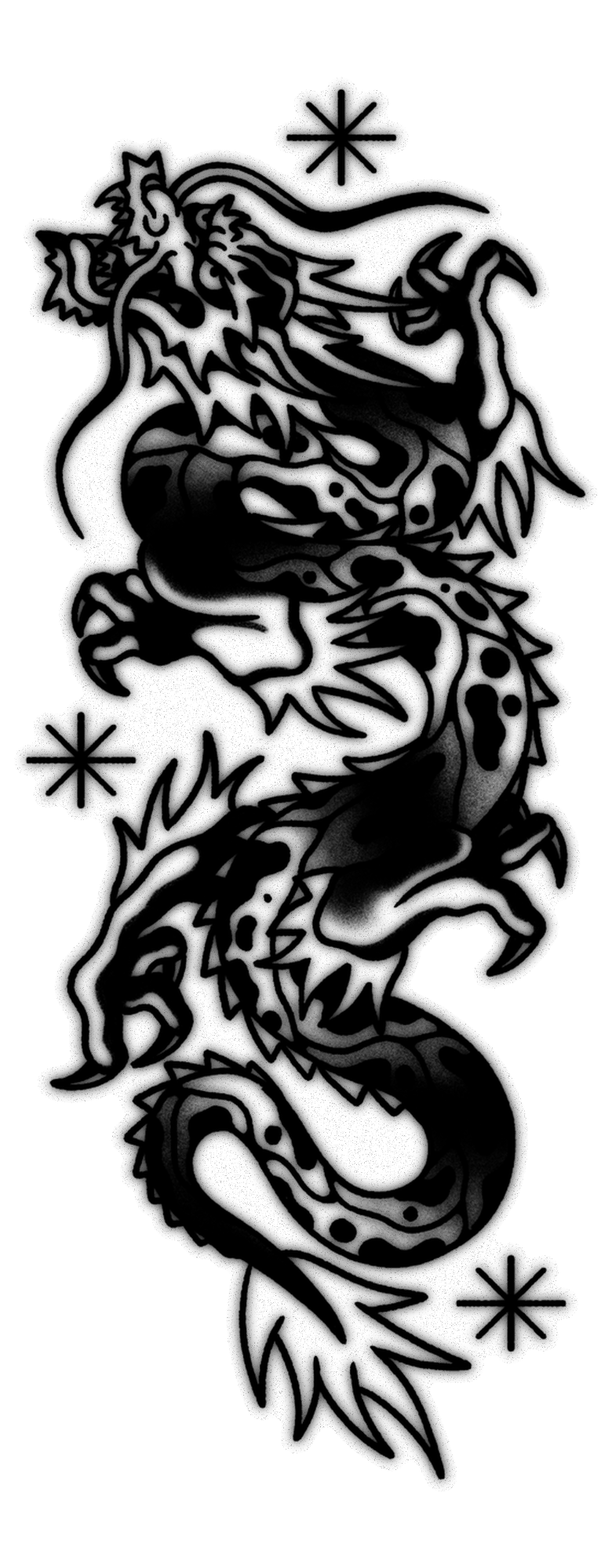 DragonBorn — blackwork flash tattoo by Nick Kozlov