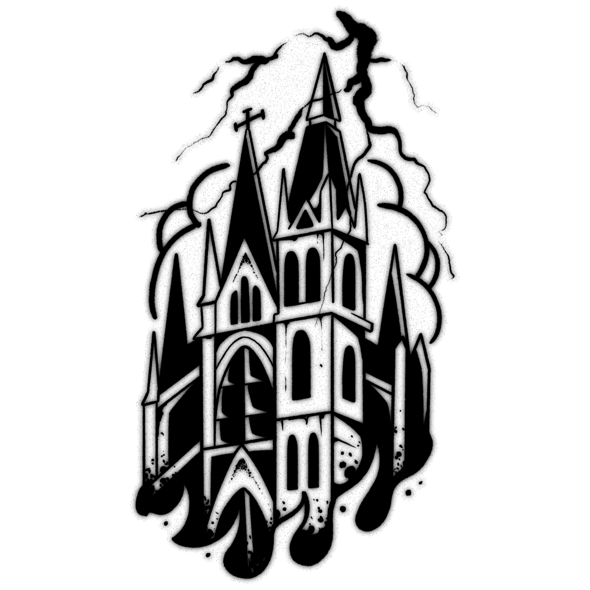 Gothic castle — blackwork flash tattoo by Nick Kozlov