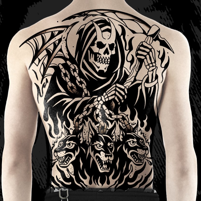 Death Reaper with dogs — big tattoo project by Nick Kozlov