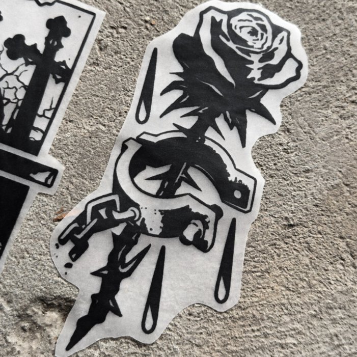 Metal rose — blackwork flash tattoo by Nick Kozlov