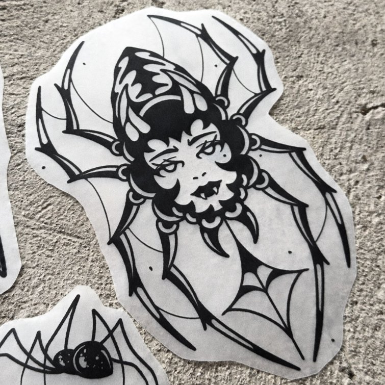 widow — blackwork flash tattoo by Nick Kozlov