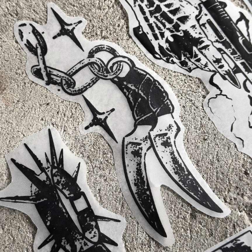 suspicious equipment — blackwork flash tattoo by Nick Kozlov