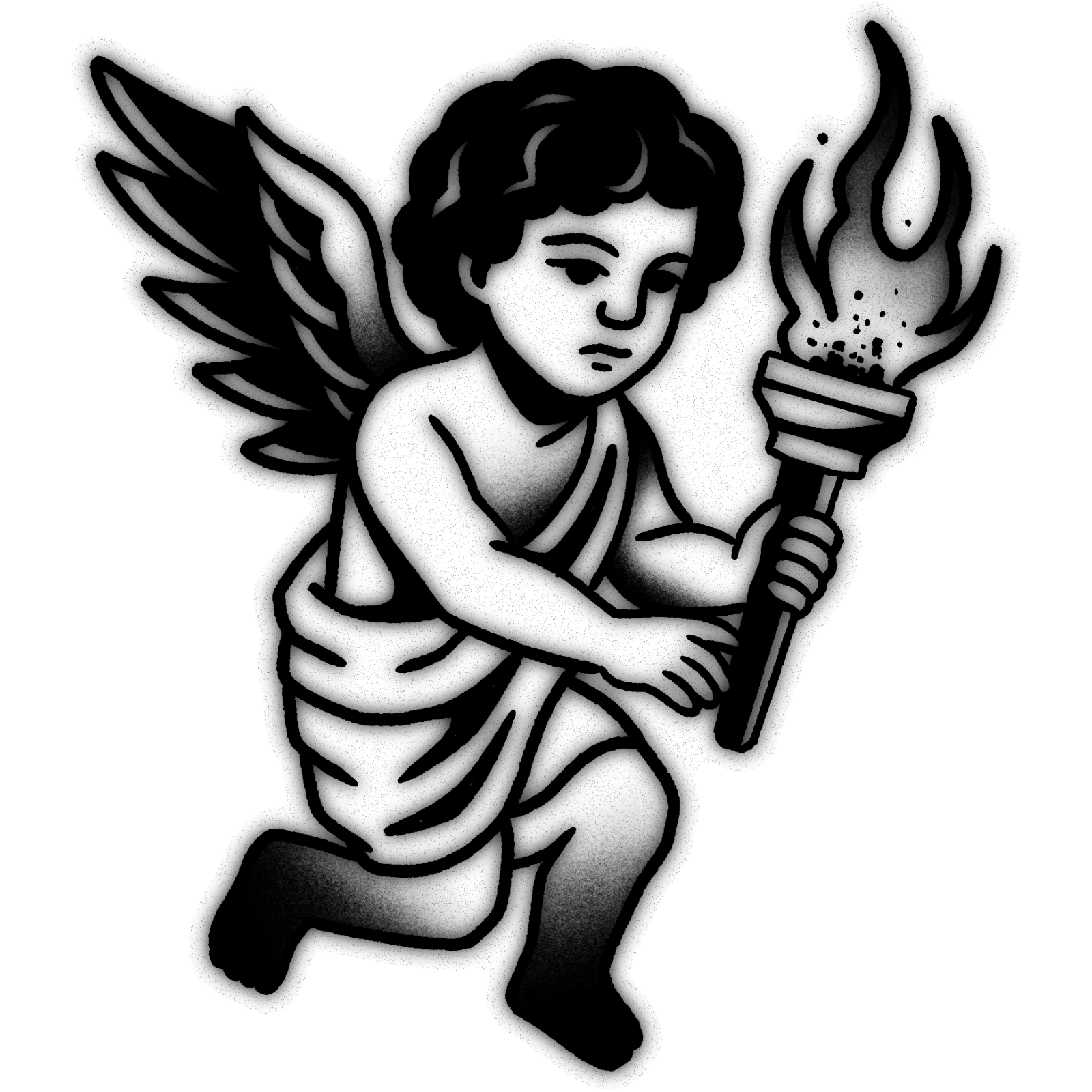 Angel in darkness — blackwork flash tattoo by Nick Kozlov