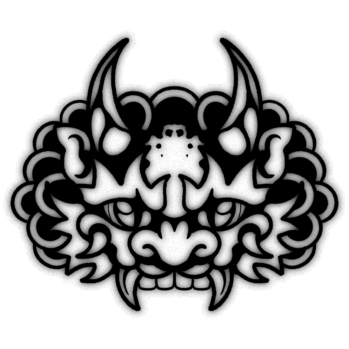 Jap head — blackwork flash tattoo by Nick Kozlov