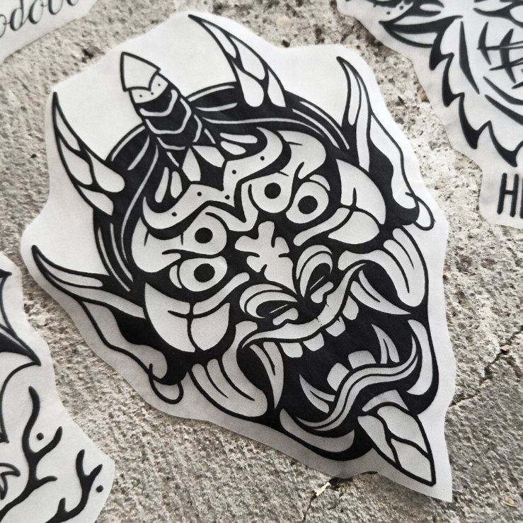 Oni knife — blackwork flash tattoo by Nick Kozlov