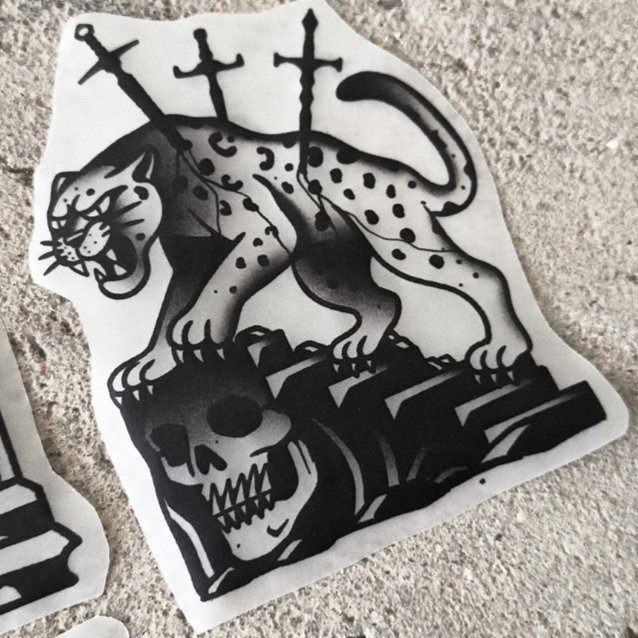 Cursed Panther — blackwork flash tattoo by Nick Kozlov