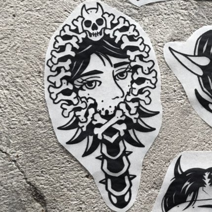 Death mirror — blackwork flash tattoo by Nick Kozlov