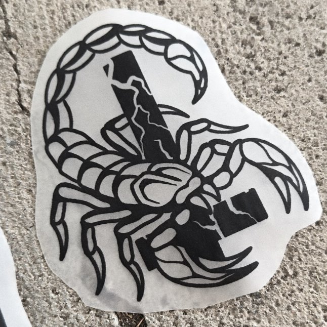 Scorp cross — blackwork flash tattoo by Nick Kozlov